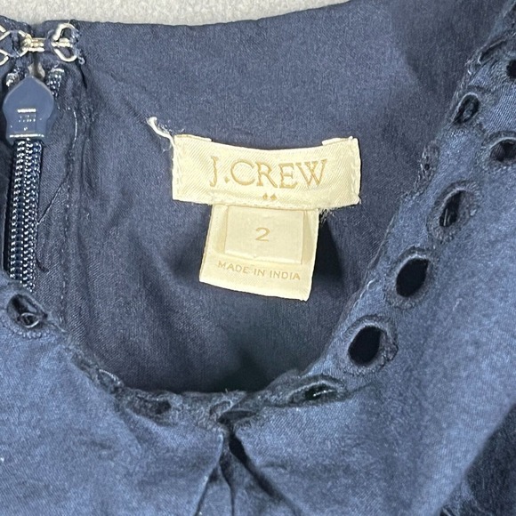 J.Crew Eyelet Fit & Flare Dress Navy Cotton Size 2 Spaghetti‎ Strap Lined - Picture 4 of 10